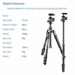 Manfrotto Befree 2N1 Tripod with Monopod | Lever Lock | MKBFRTA4B-BHM